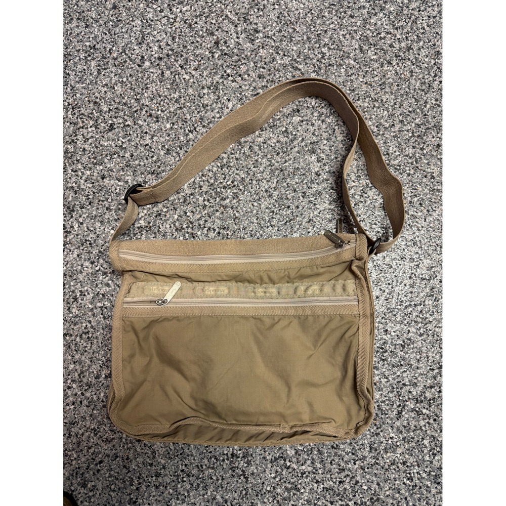 LeSportsac Tan Nylon Crossbody Bag Adjustable Strap Multi-Pocket Messenger Bag